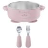 RVS Baby Kom met Zuignap + Bestek Roze