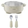 RVS Baby Kom met Zuignap + Bestek Beige