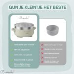 Broemba RVS baby kom met zuignap en bestek beige