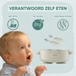 Broemba RVS baby kom met zuignap en bestek beige