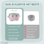 Broemba RVS baby kom met zuignap en bestek roze