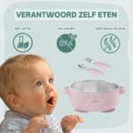 Broemba RVS baby kom met zuignap en bestek roze