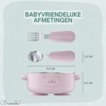 Broemba RVS baby kom met zuignap en bestek roze
