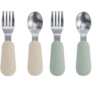 Broemba rvs baby lepel en vork set beige / groen