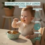 Broemba rvs baby lepel en vork set beige / groen