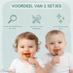 Broemba rvs baby lepel en vork set beige / groen
