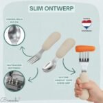 Broemba rvs baby lepel en vork set beige / groen