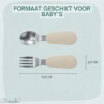 Broemba rvs baby lepel en vork set beige / groen
